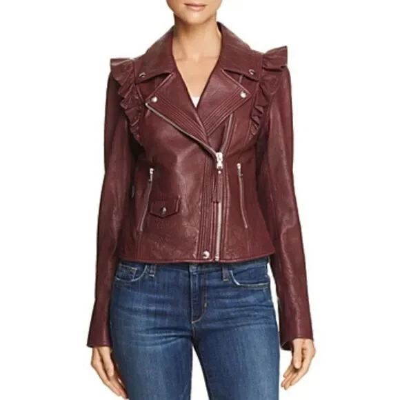 Paige Women's Annika lamb Leather dark red Moto Jacket Sz S NWT - Picture 2 of 16